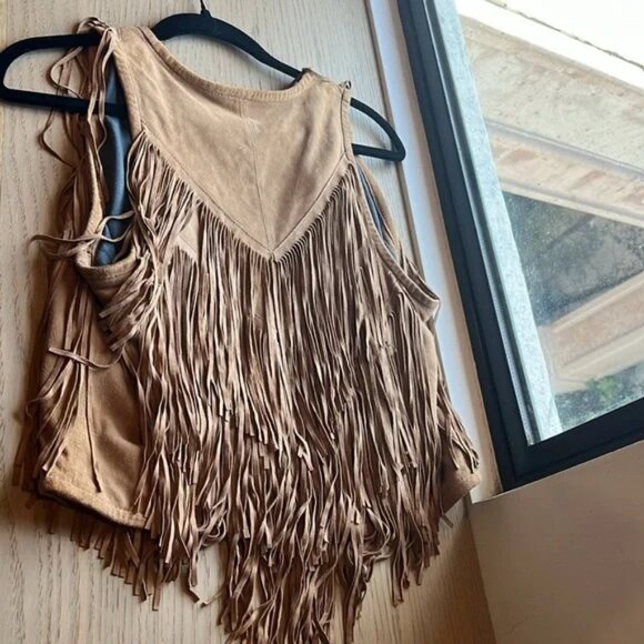 TORN by RONNY KOBO Vintage Leather Suede Fringe Vest Rodeo Western Top - Picture 5 of 6